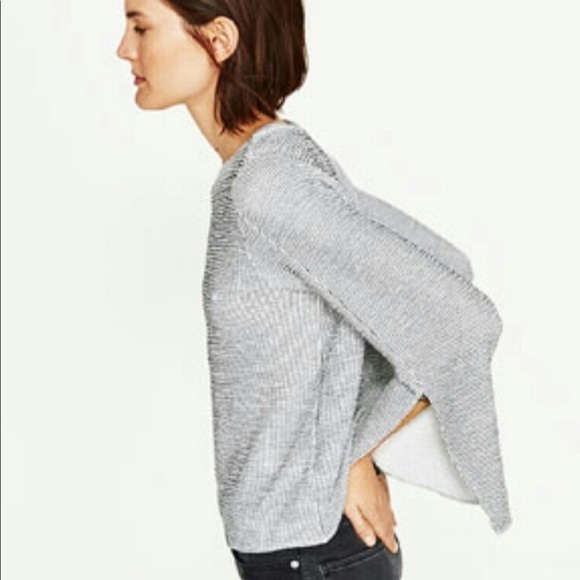 Zara Split Sleeve Ribbed Top with Check Pattern M - Picture 2 of 7